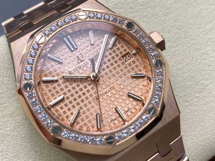 IPF Factory Audemars Piguet Royal Oak 15451OR.ZZ.1256OR.03 37mm Rose Gold Diamond Bezel Champagne Dial - Image 2
