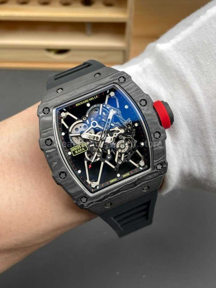 New Factory Richard Mille RM 35-01 42.7mm Black Carbon Fiber Black Rubber Strap Skeletonized Dial - Image 4