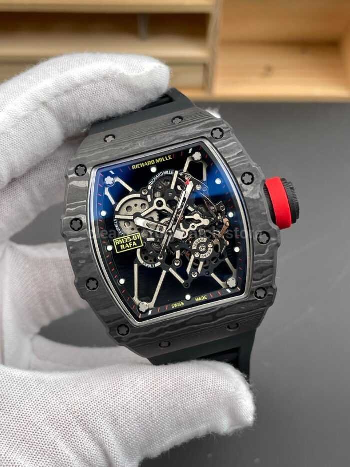 New Factory Richard Mille RM 35-01 42.7mm Black Carbon Fiber Black Rubber Strap Skeletonized Dial - Image 2