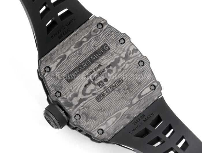 New Factory Richard Mille RM 35-01 42.7mm Black Carbon Fiber Black White Rubber Strap Black Skeletonized Dial - Image 8