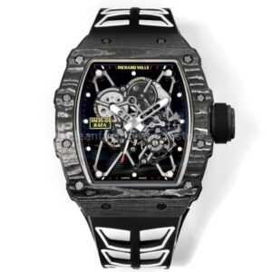 New Factory Richard Mille RM 35-01 black carbon fiber black white rubber strap replica