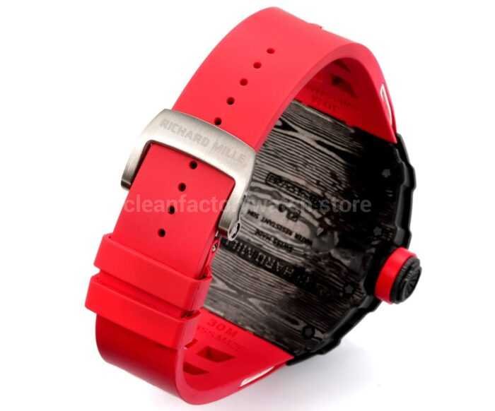 New Factory Richard Mille RM 35-01 42.7mm Black Carbon Fiber Red White Rubber Strap Black Skeletonized Dial - Image 9