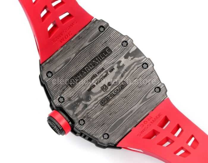 New Factory Richard Mille RM 35-01 42.7mm Black Carbon Fiber Red White Rubber Strap Black Skeletonized Dial - Image 8