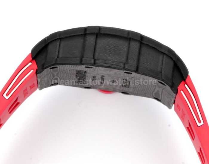 New Factory Richard Mille RM 35-01 42.7mm Black Carbon Fiber Red White Rubber Strap Black Skeletonized Dial - Image 6