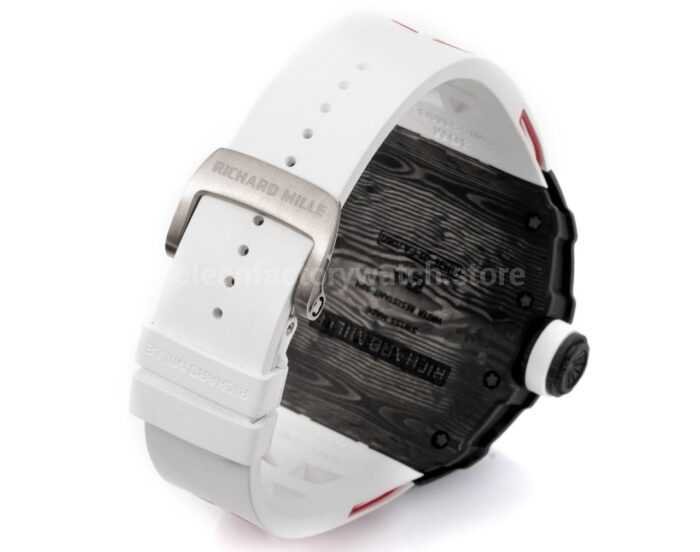 New Factory Richard Mille RM 35-01 42.7mm Black Carbon Fiber White Red Rubber Strap Black Skeletonized Dial - Image 9