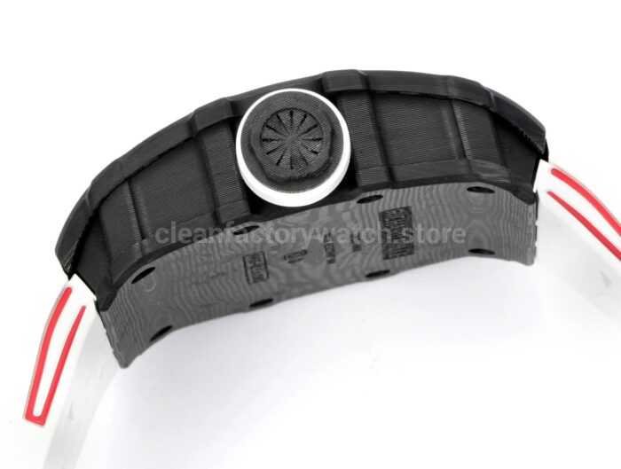 New Factory Richard Mille RM 35-01 42.7mm Black Carbon Fiber White Red Rubber Strap Black Skeletonized Dial - Image 7