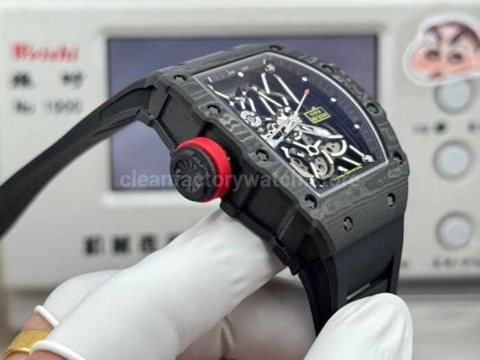 New Factory Richard Mille RM 35-02 44.5mm Black Carbon Fiber Black Rubber Strap Black Skeletonized Dial - Image 5