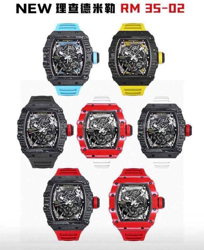 New Factory Richard Mille RM 35-02 44.5mm Black Carbon Fiber Black Rubber Strap Black Skeletonized Dial - Image 10