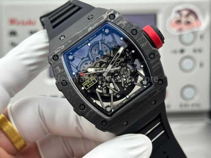 New Factory Richard Mille RM 35-02 44.5mm Black Carbon Fiber Black Rubber Strap Black Skeletonized Dial - Image 2
