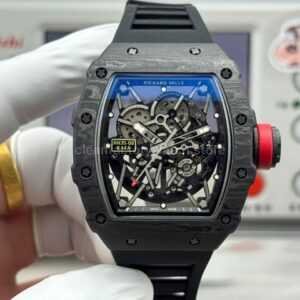 New Factory Richard Mille RM 35-02 44.5mm Black Carbon Fiber Black Rubber Strap Black Skeletonized Dial