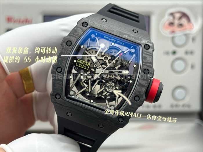 New Factory Richard Mille RM 35-02 44.5mm Black Carbon Fiber Black Rubber Strap Black Skeletonized Dial - Image 3