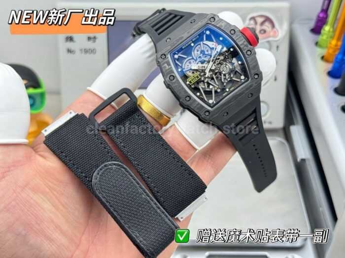 New Factory Richard Mille RM 35-02 44.5mm Black Carbon Fiber Black Rubber Strap Black Skeletonized Dial - Image 8
