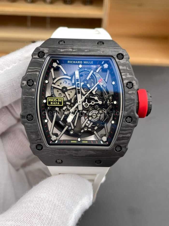 Richard Mille RM 35-02 black carbon fiber white rubber strap replica watch