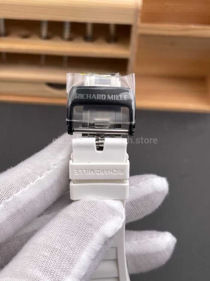 New Factory Richard Mille RM 35-02 44.5mm Black Carbon Fiber White Rubber Strap Black Skeletonized Dial - Image 7