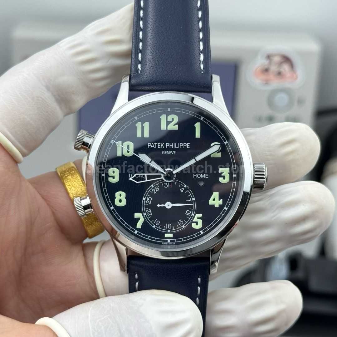 3K Factory Patek Philippe Calatrava Pilot Travel Time 5524G-001 White Gold Blue Dial