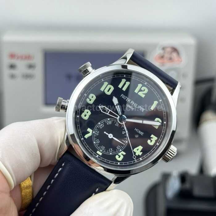 3K Factory Patek Philippe Calatrava Pilot Travel Time 5524G-001 White Gold Blue Dial - Image 4
