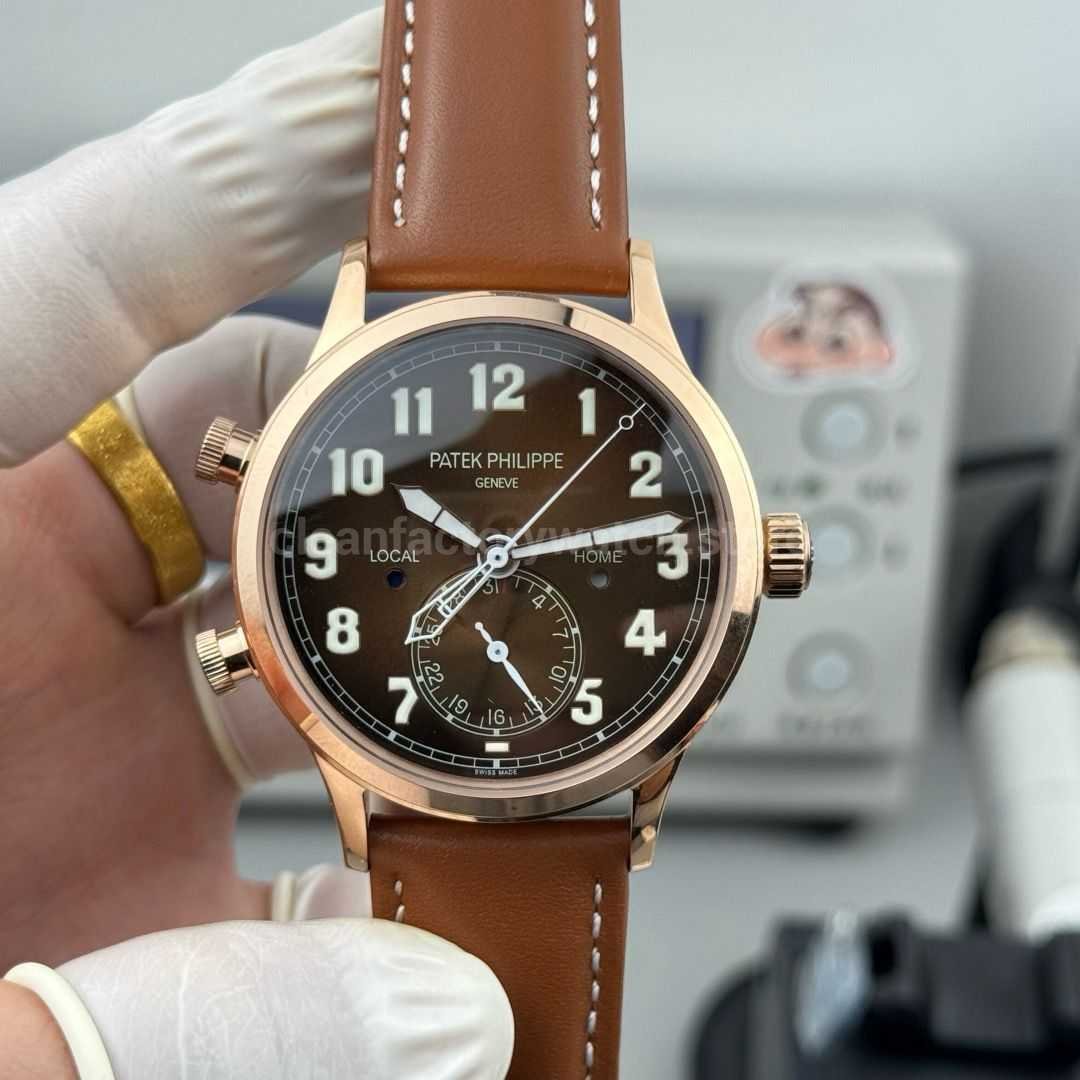 3K Factory Patek Philippe Calatrava Pilot Travel Time 5524R-001 Rose Gold Brown Dial