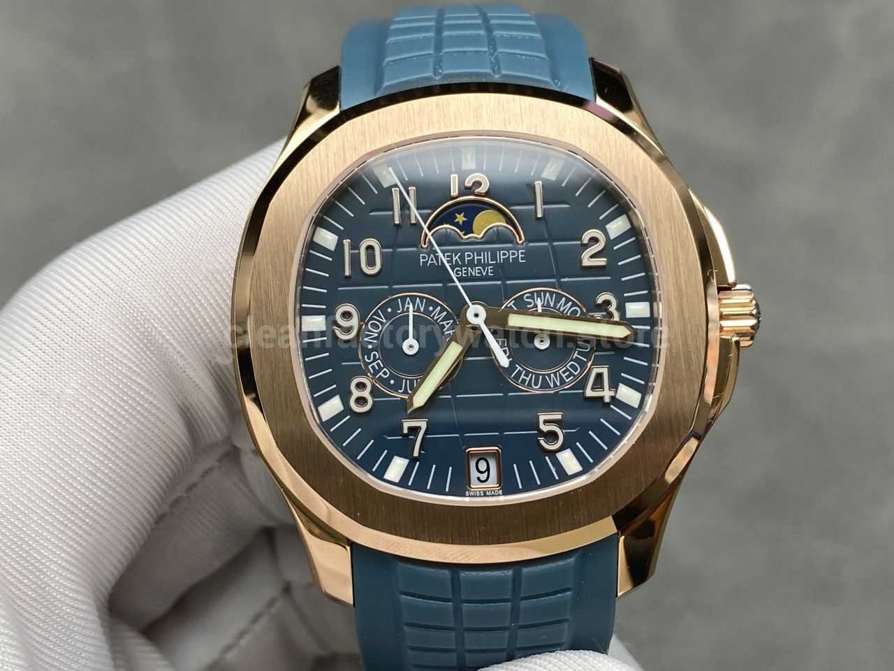 PPM Factory Patek Philippe Aquanaut 5261R-001 40mm Rose Gold Blue Rubber Strap Blue Dial