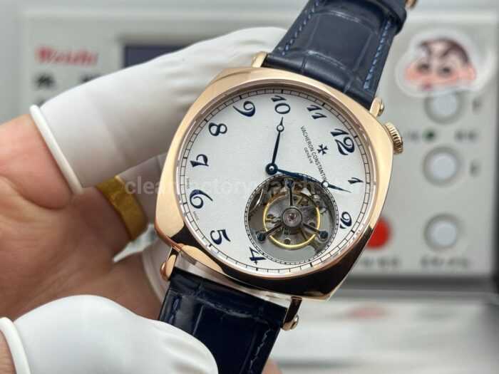 RMS Factory Vacheron Constantin Historiques American 1921 Tourbillon Rose Gold Blue Leather Strap White Dial - Image 4