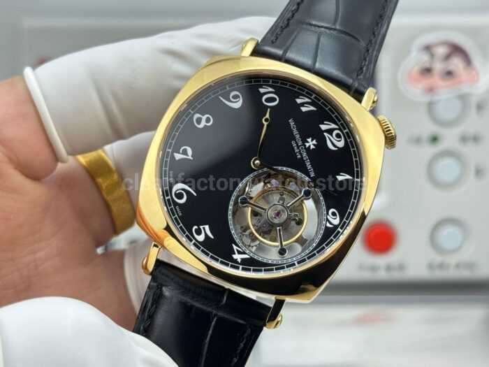 RMS Factory Vacheron Constantin Historiques American 1921 Tourbillon Yellow Gold Leather Strap Black Dial - Image 4