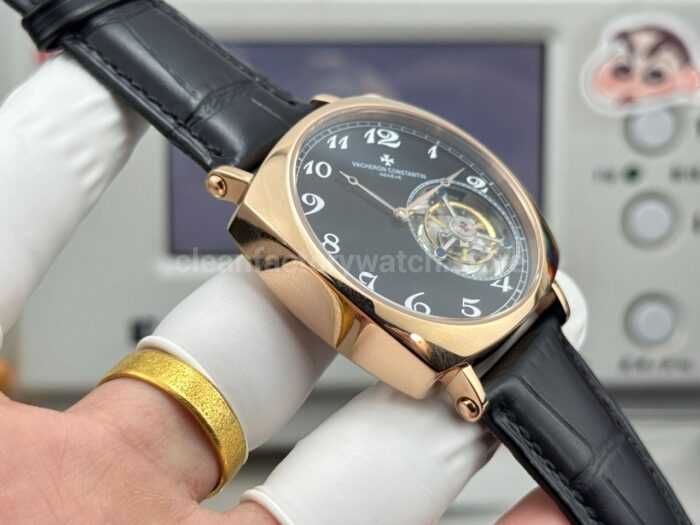 RMS Factory Vacheron Constantin Historiques American 1921 Tourbillon Rose Gold Leather Strap Black Dial - Image 6
