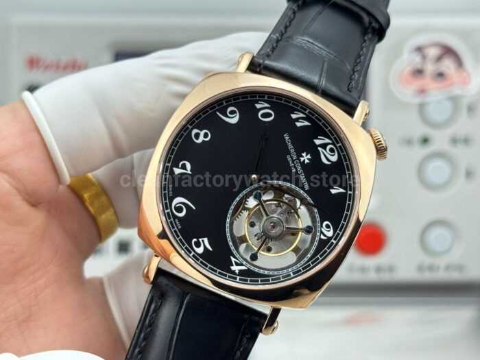 RMS Factory Vacheron Constantin Historiques American 1921 Tourbillon Rose Gold Leather Strap Black Dial - Image 4