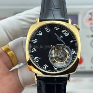 RMS Factory Vacheron Constantin Historiques American 1921 Tourbillon Yellow Gold Leather Strap Black Dial