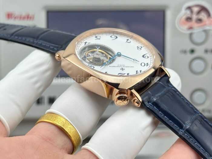 RMS Factory Vacheron Constantin Historiques American 1921 Tourbillon Rose Gold Blue Leather Strap White Dial - Image 7