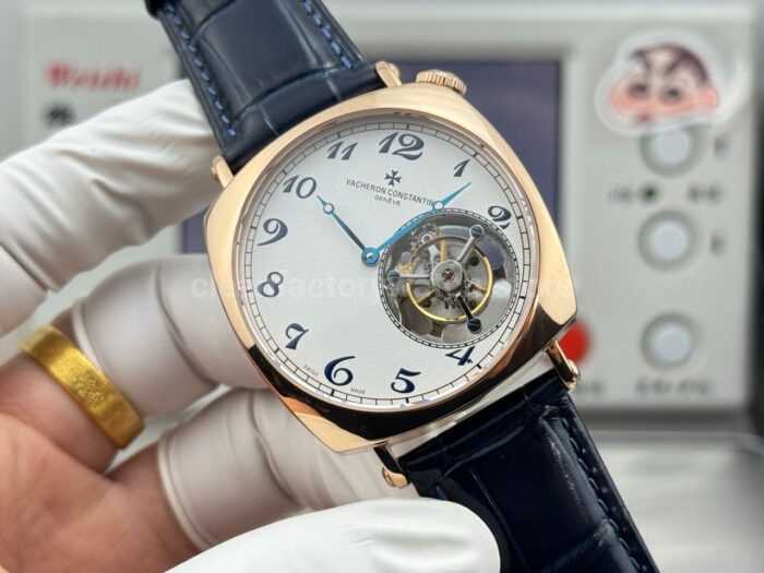 RMS Factory Vacheron Constantin Historiques American 1921 Tourbillon Rose Gold Blue Leather Strap White Dial - Image 3