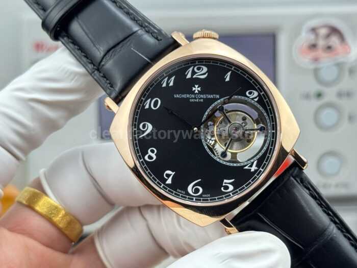 RMS Factory Vacheron Constantin Historiques American 1921 Tourbillon Rose Gold Leather Strap Black Dial - Image 3