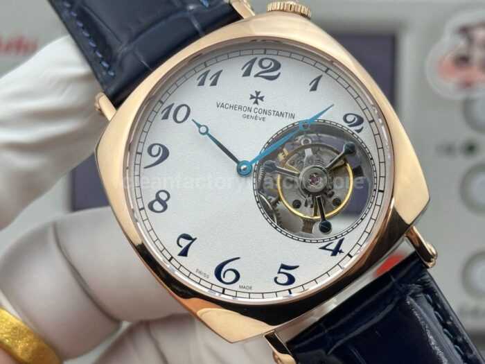 RMS Factory Vacheron Constantin Historiques American 1921 Tourbillon Rose Gold Blue Leather Strap White Dial - Image 2