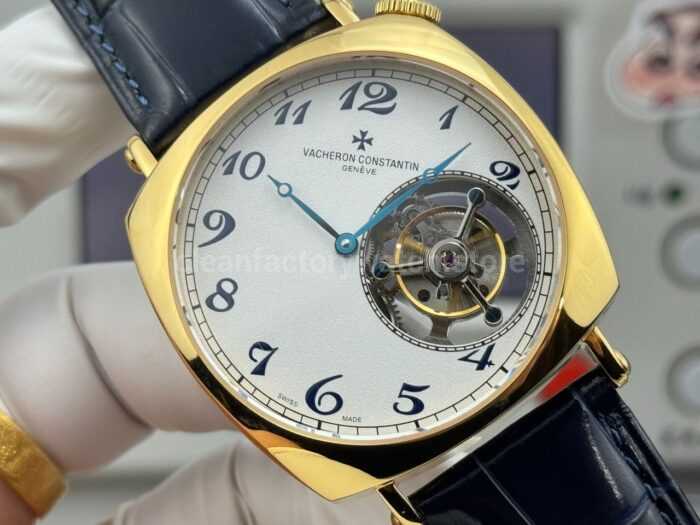 RMS Factory Vacheron Constantin Historiques American 1921 Tourbillon Yellow Gold Blue Leather Strap White Dial - Image 2