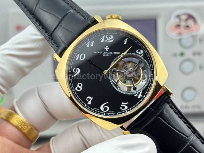RMS Factory Vacheron Constantin Historiques American 1921 Tourbillon Yellow Gold Leather Strap Black Dial - Image 3