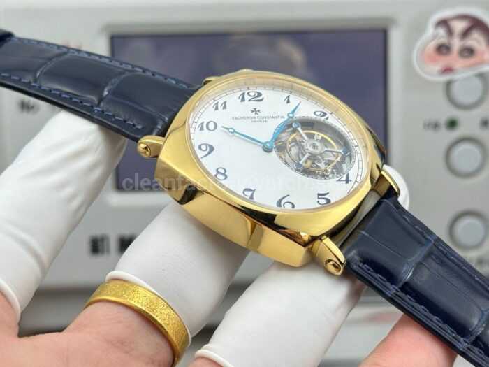 RMS Factory Vacheron Constantin Historiques American 1921 Tourbillon Yellow Gold Blue Leather Strap White Dial - Image 6