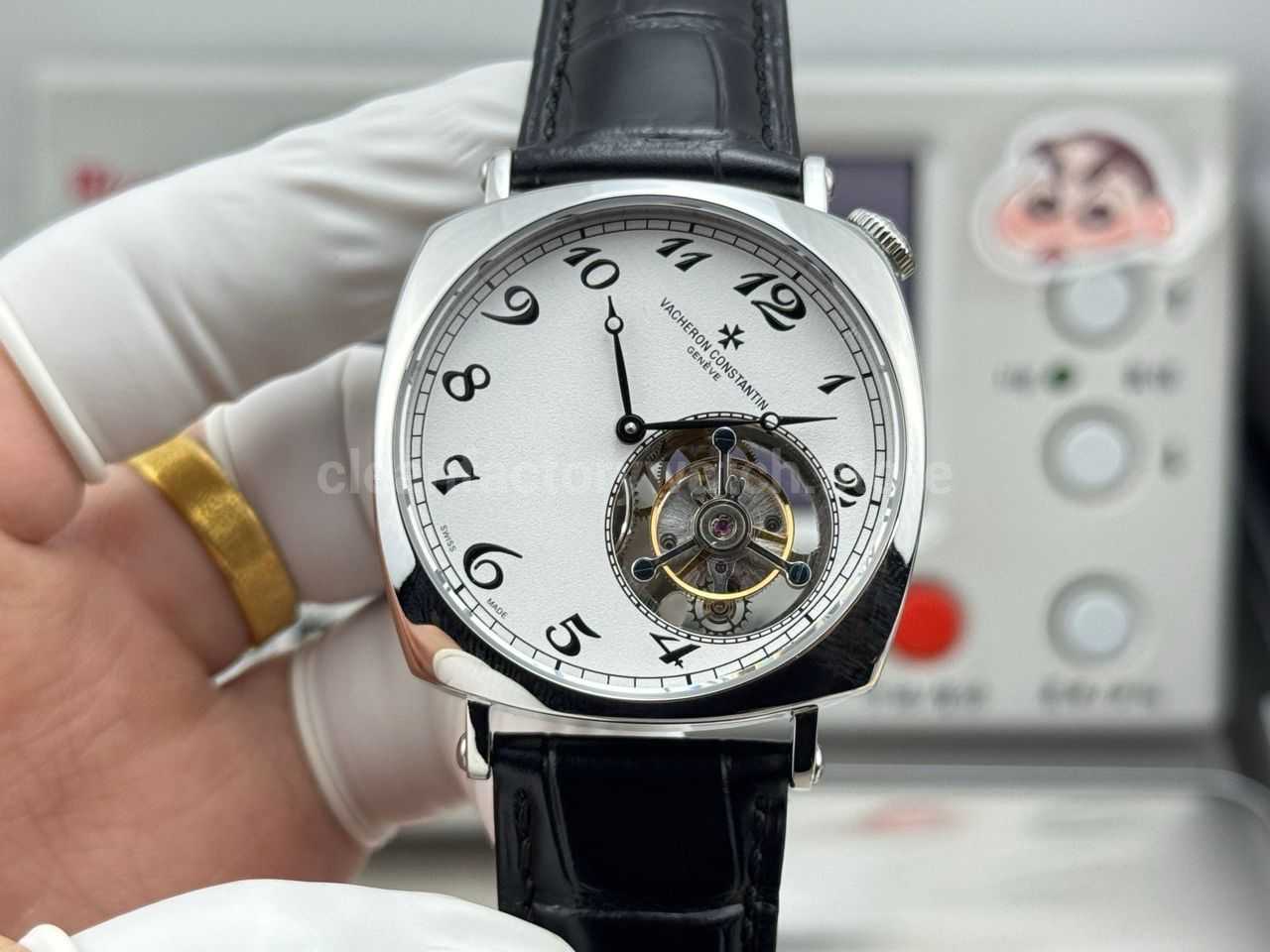 RMS Factory Vacheron Constantin Historiques American 1921 Tourbillon White Gold Leather Strap White Dial