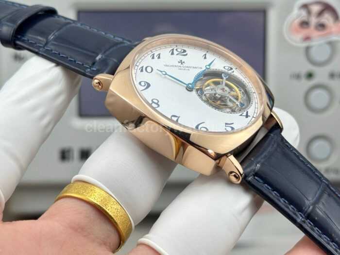 RMS Factory Vacheron Constantin Historiques American 1921 Tourbillon Rose Gold Blue Leather Strap White Dial - Image 6