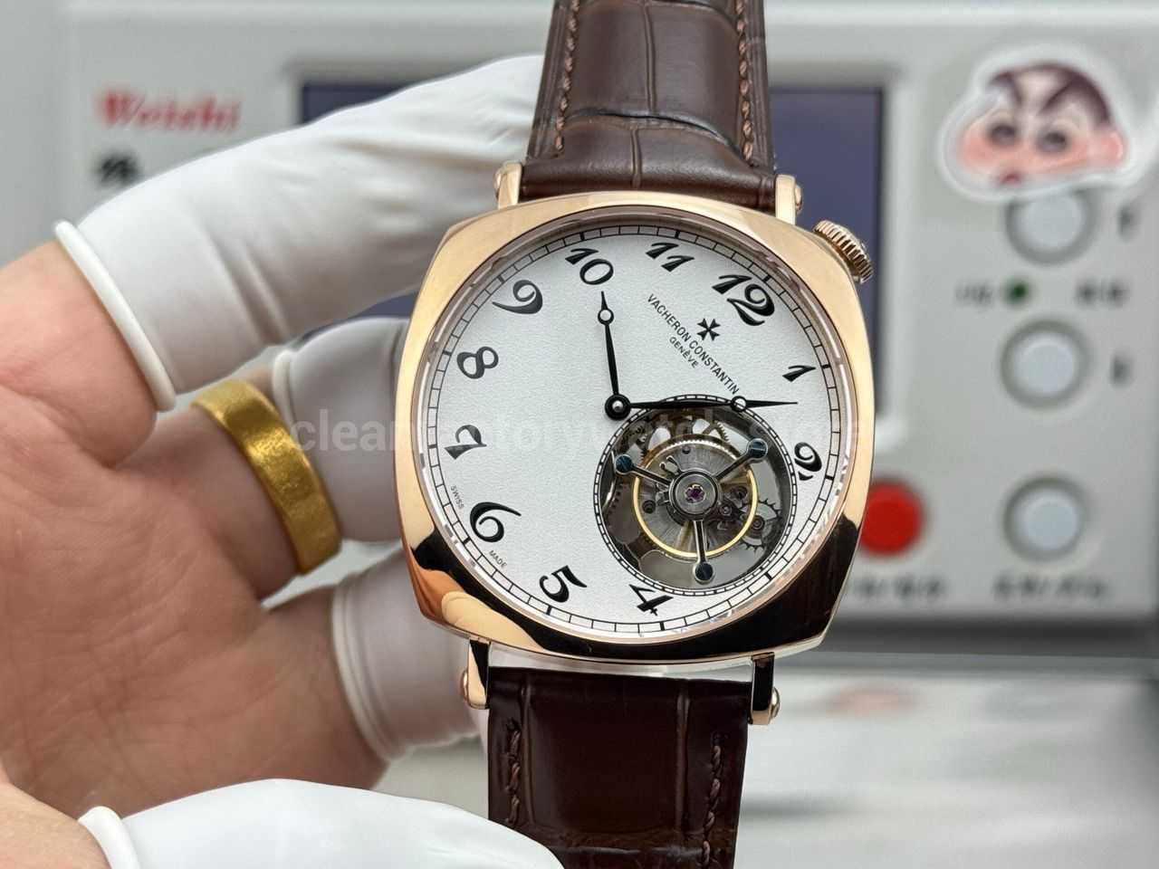 RMS Factory Vacheron Constantin Historiques American 1921 Tourbillon Brown Leather Strap Rose Gold Brown Dial