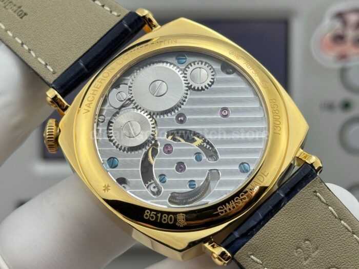 RMS Factory Vacheron Constantin Historiques American 1921 Tourbillon Yellow Gold Blue Leather Strap White Dial - Image 8