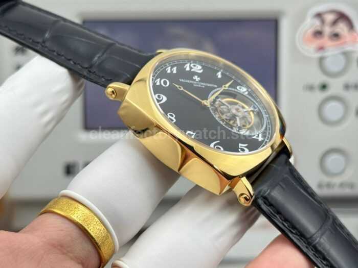 RMS Factory Vacheron Constantin Historiques American 1921 Tourbillon Yellow Gold Leather Strap Black Dial - Image 6