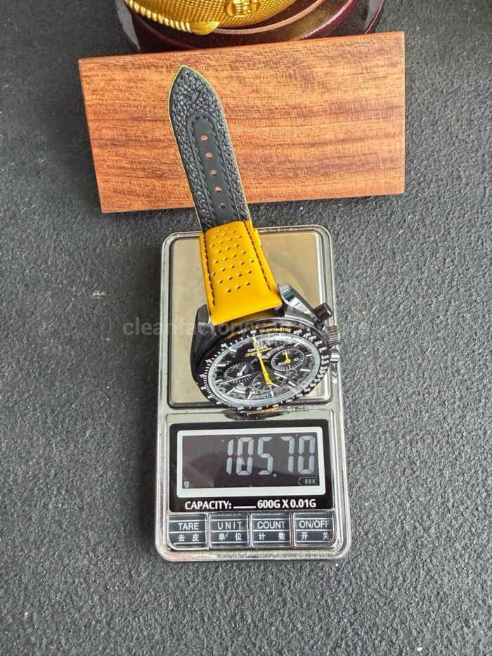 SMF Factory Omega Speedmaster Dark Side Of The Moon 310.92.44.50.01.001 44.25mm Ceramic Yellow Leather Strap Black Dial - Image 9