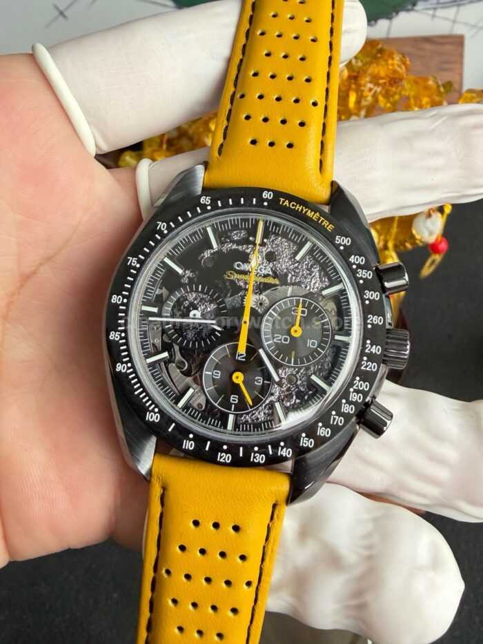 SMF Factory Omega Speedmaster Dark Side Of The Moon 310.92.44.50.01.001 44.25mm Ceramic Yellow Leather Strap Black Dial - Image 3
