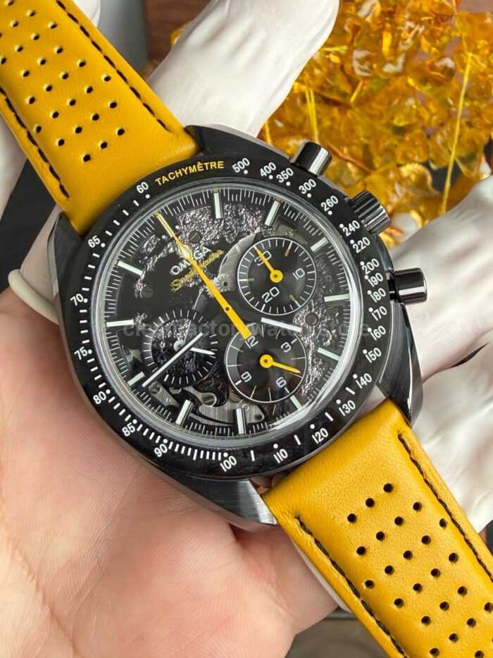 SMF Factory Omega Speedmaster Dark Side Of The Moon 310.92.44.50.01.001 44.25mm Ceramic Yellow Leather Strap Black Dial - Image 2