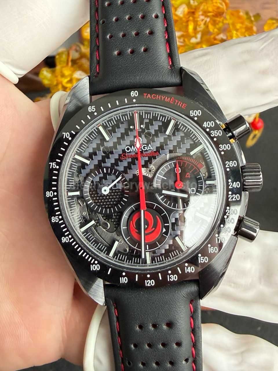 SMF Factory Omega Speedmaster Dark Side of the Moon 44.25mm ceramic leather strap black dial replica watch