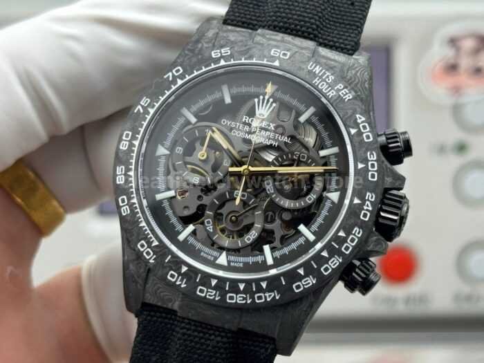 TW Factory Rolex Daytona 116500 40mm Black Carbon Fiber Black Canvas Strap Skeleton Dial - Image 3