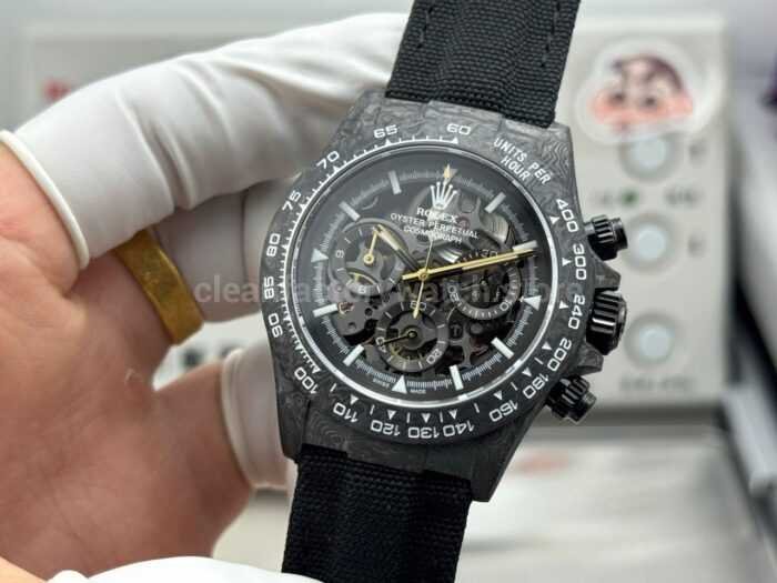 TW Factory Rolex Daytona 116500 40mm Black Carbon Fiber Black Canvas Strap Skeleton Dial - Image 5