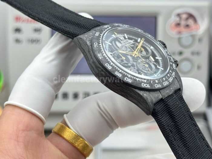 TW Factory Rolex Daytona 116500 40mm Black Carbon Fiber Black Canvas Strap Skeleton Dial - Image 6