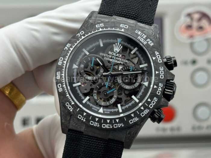 TW Factory Rolex Daytona 116500 40mm Carbon Fiber Black Canvas Strap Skeleton Dial - Image 3