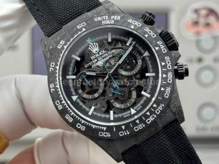 TW Factory Rolex Daytona 116500 40mm Carbon Fiber Black Canvas Strap Skeleton Dial - Image 2