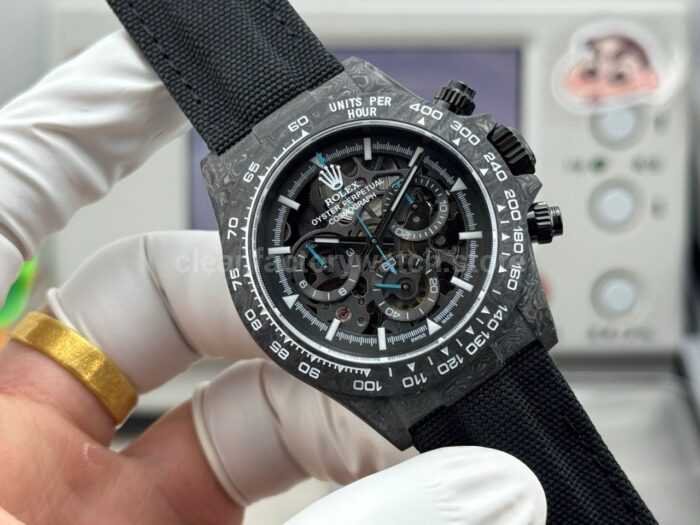 TW Factory Rolex Daytona 116500 40mm Carbon Fiber Black Canvas Strap Skeleton Dial - Image 4