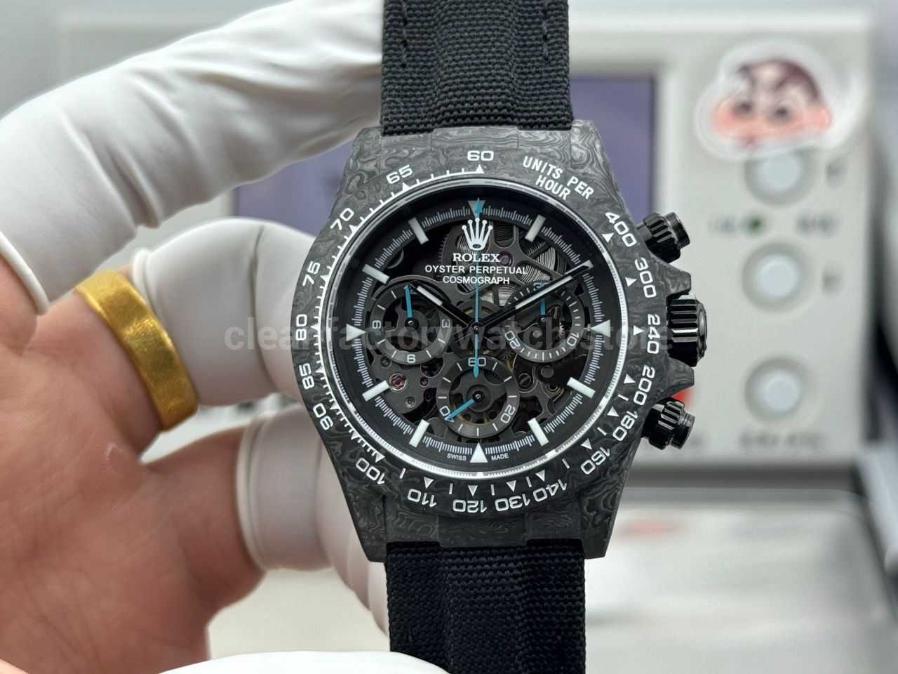 TW Factory Rolex Daytona 116500 40mm Carbon Fiber Black Canvas Strap Skeleton Dial